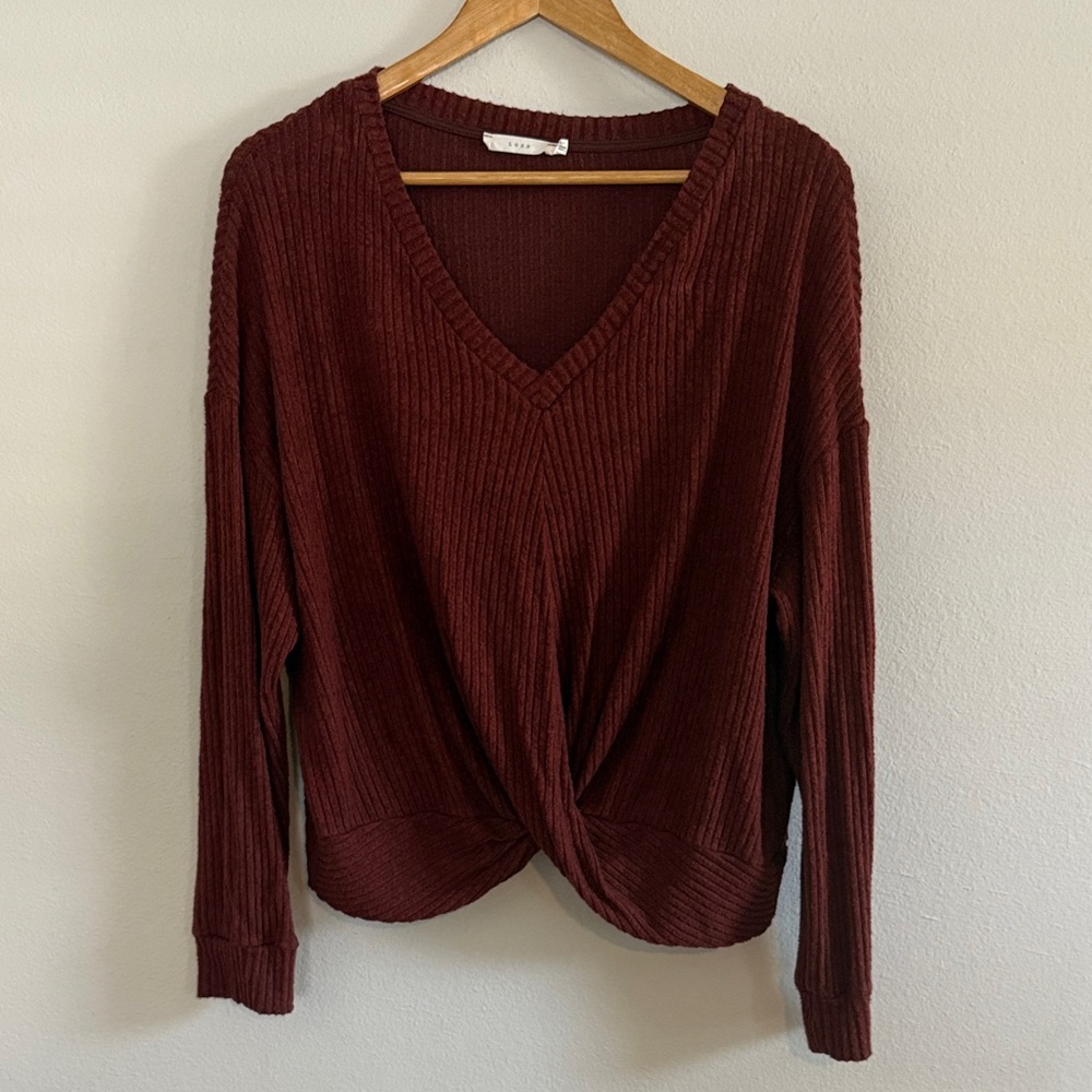 Lush Deep Burgundy Ribbed Knit Top
